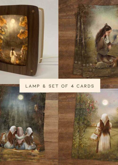 Postcard lamp & Woman's set of 4