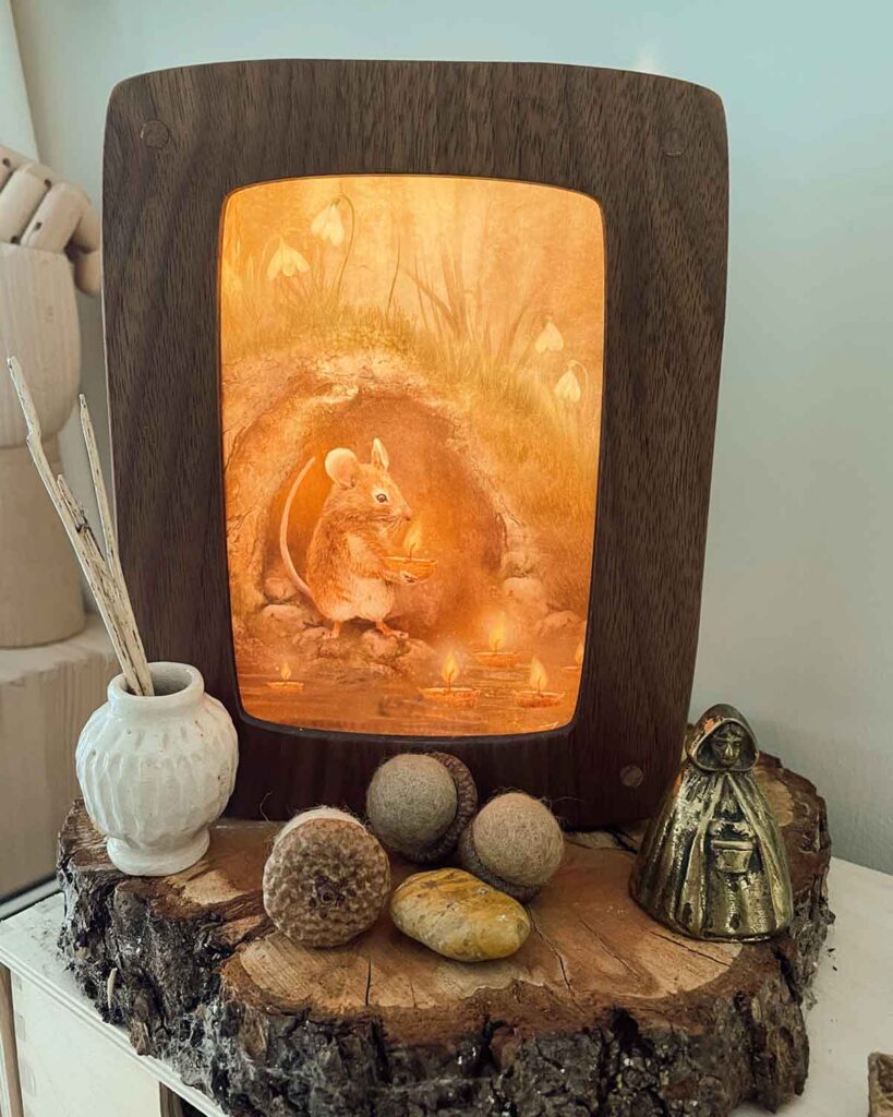Waldorf-inspired lightbox for seasonal tables and children's rooms – features hidden forest animal scenes and storytelling art.