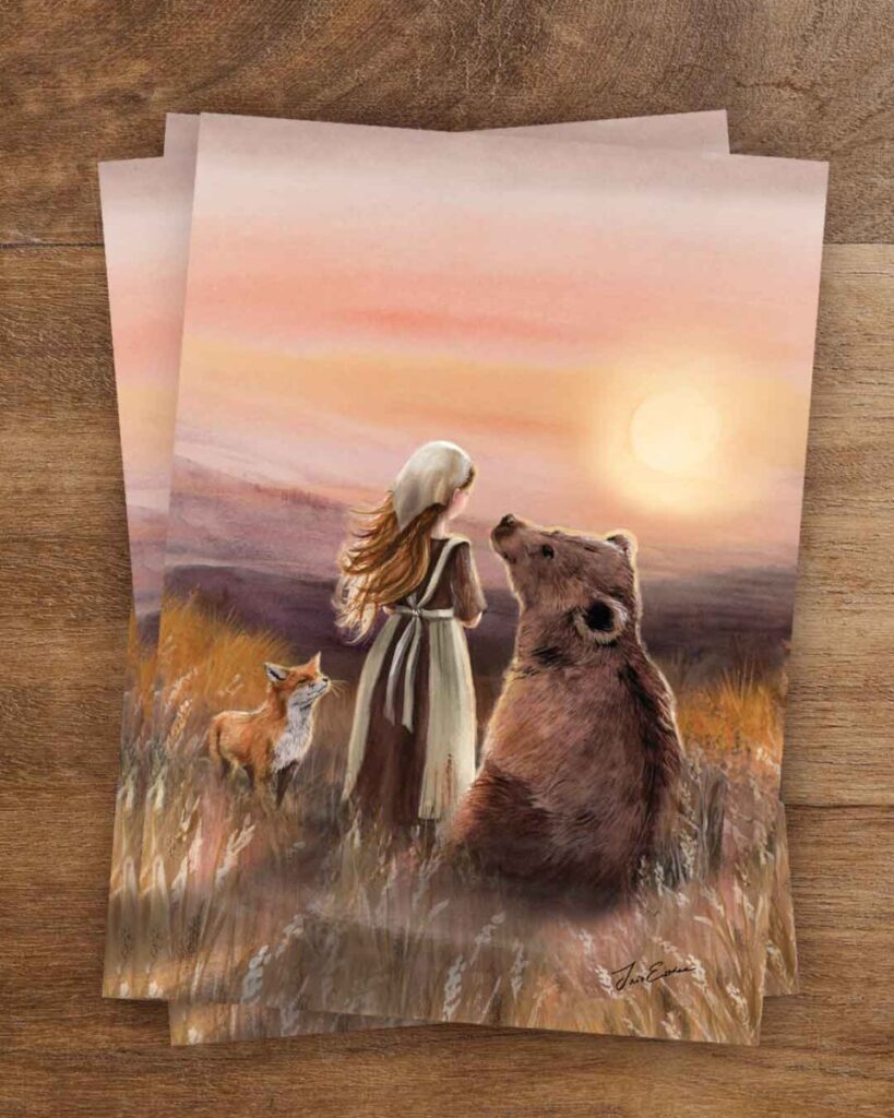 fairytale postcard of a girl dressed