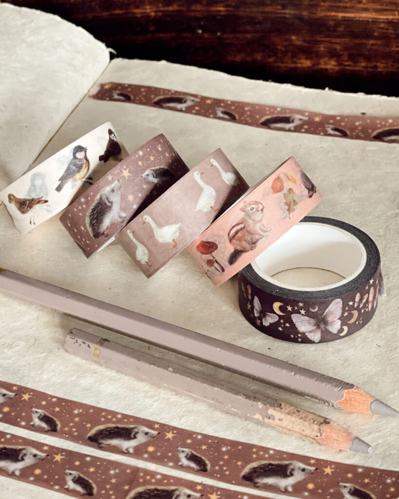 Nature-inspired set of 5 washi tapes for creative stationery projects