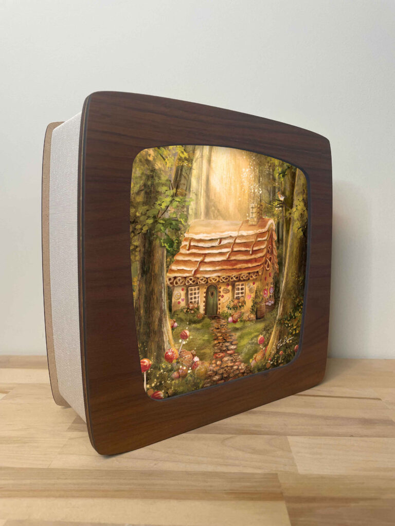 Hansel & Gretel Seasons Lamp sheet featuring the gingerbread cottage in an enchanted forest