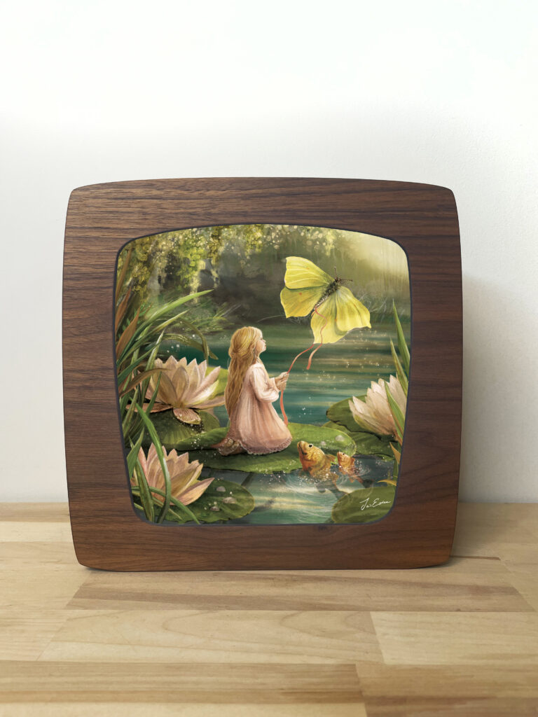 Thumbelina Seasons Lamp sheet featuring Hans Christian Andersen's Thumbelina beside a lily pond